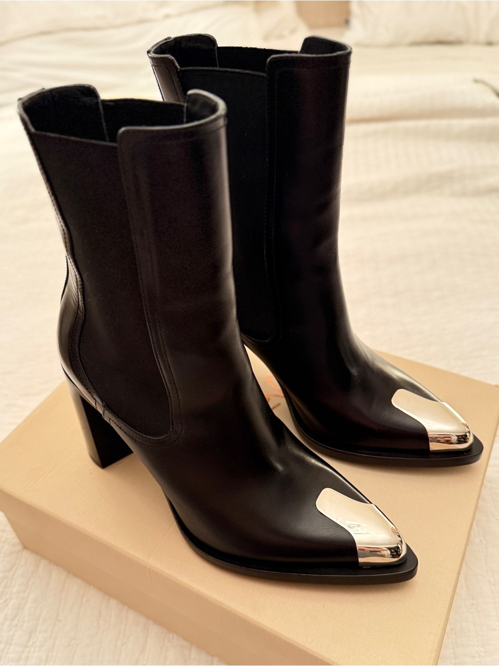 Alexander McQueen Punk 90 MM Metal-Toecap Leather Chunky Ankle Boots